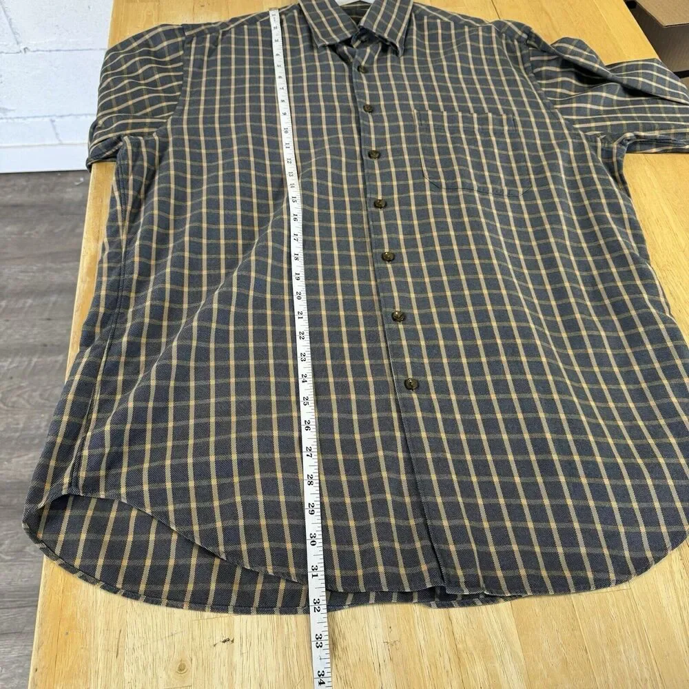 SCOTT BARBER Men's Button Down Shirt Gray Brushed Plaid Long Sleeve Pocket L
